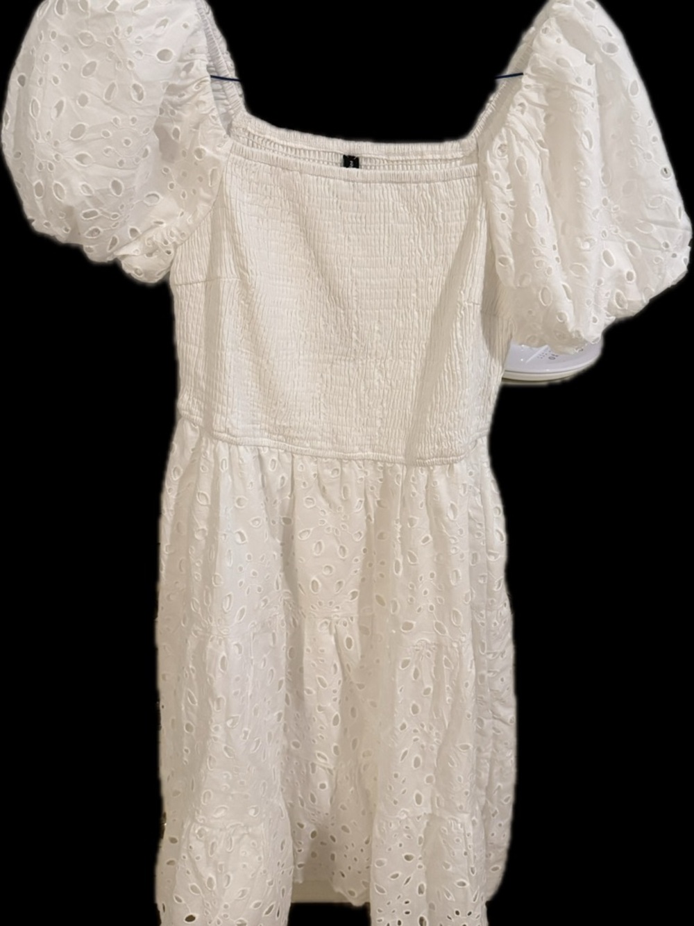 White Eyelet Puff Sleeve Sundress with pockets Size small